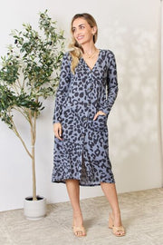 Grey Animal Print Button Front Cardi-Dress