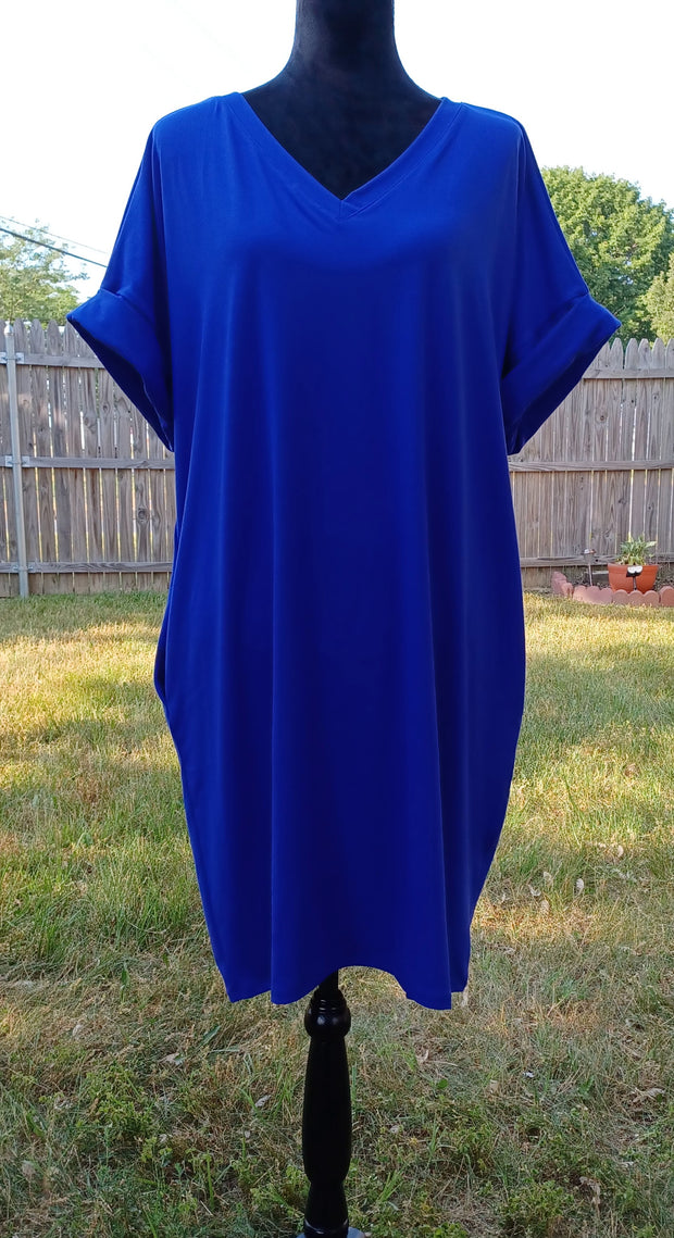 Royal Blue T-Shirt Dress w/ Pockets