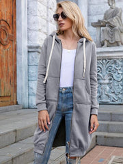 Long Zip-Up Hoodie with Pockets