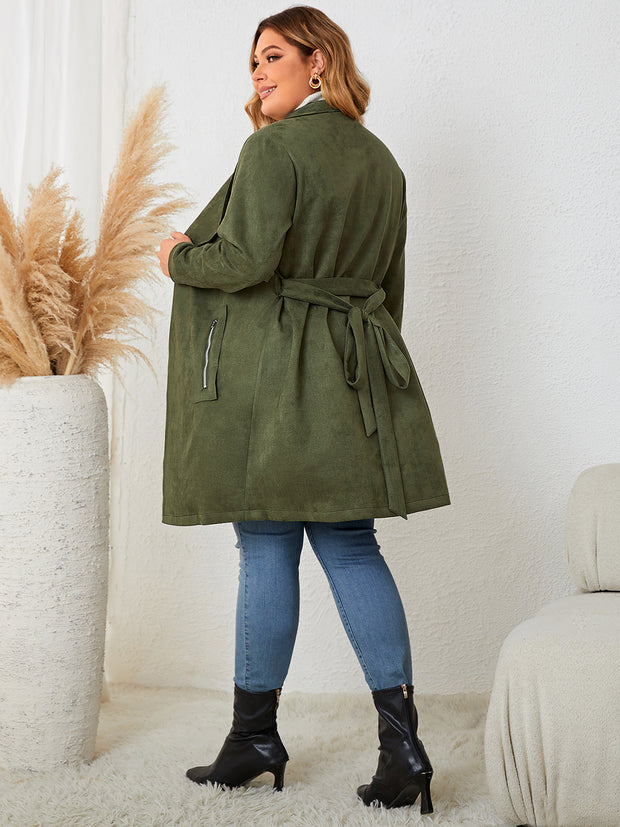 Army Green Tie-Back Trench Coat (Plus)