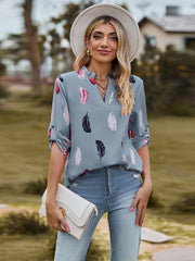 Feather Roll-Tab Sleeve Blouse