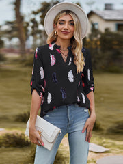 Fine Feather Roll-Tab Sleeve Blouse