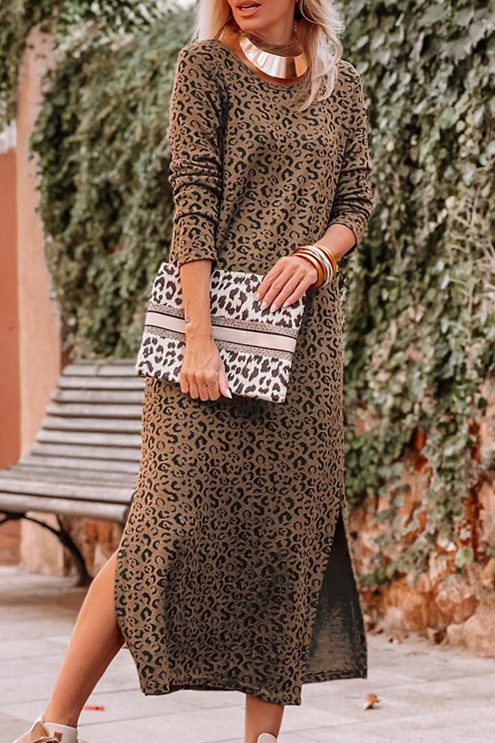 Leopard Print Side Slit Dress