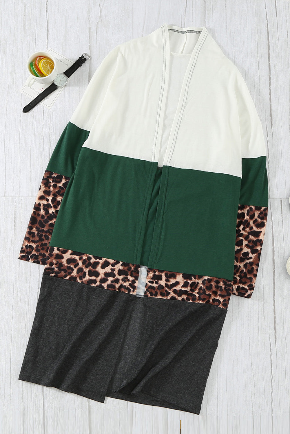 Leopard Color Block Long Cardigan