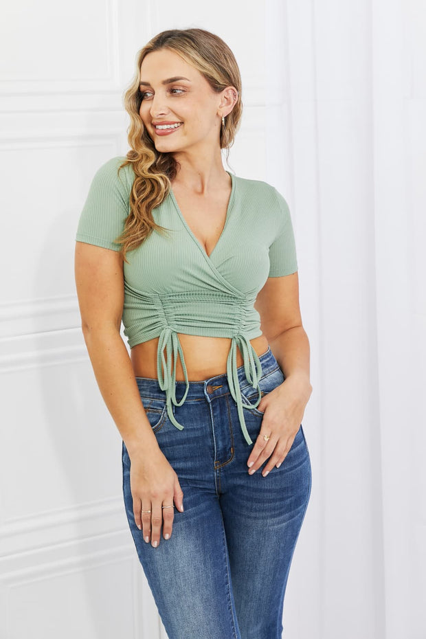 Ribbed Ruched Top in Green