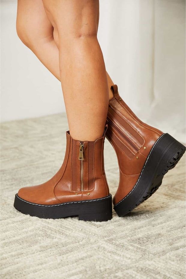 Chestnut Side Zip Platform Boots