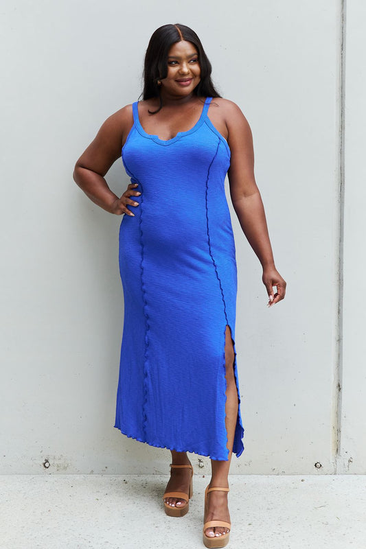 Side Split Blue Maxi Dress