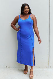 Look At Me Side Split Blue Maxi Dress