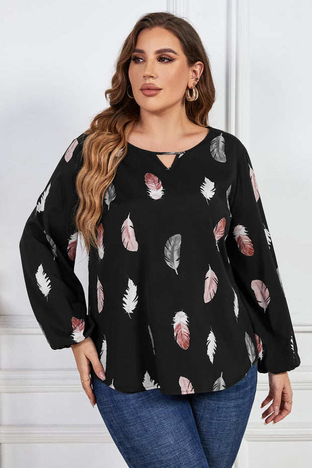 Fall Feathers Long Sleeve Blouse (Plus)