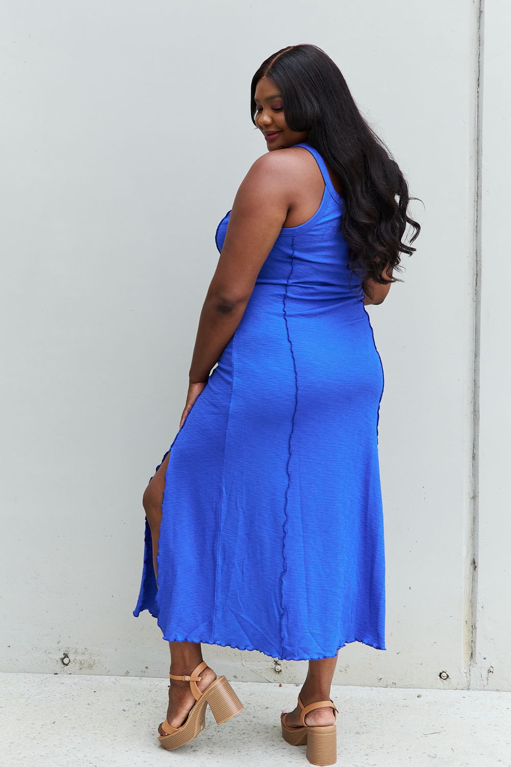 Side Split Blue Maxi Dress