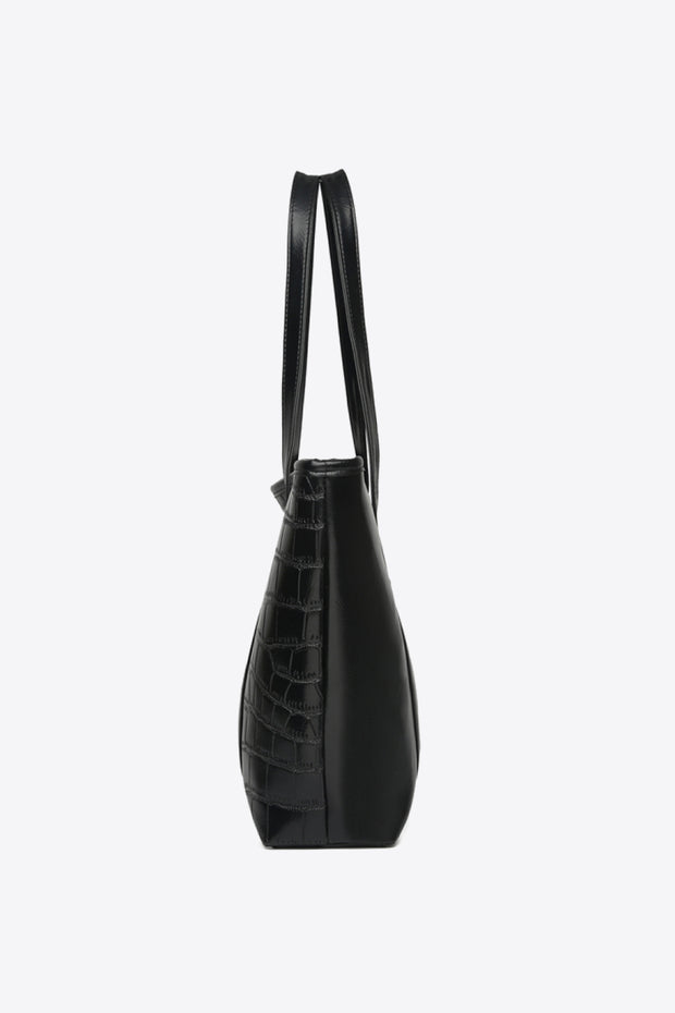 Vegan Leather Textured Black Shoulder Bag