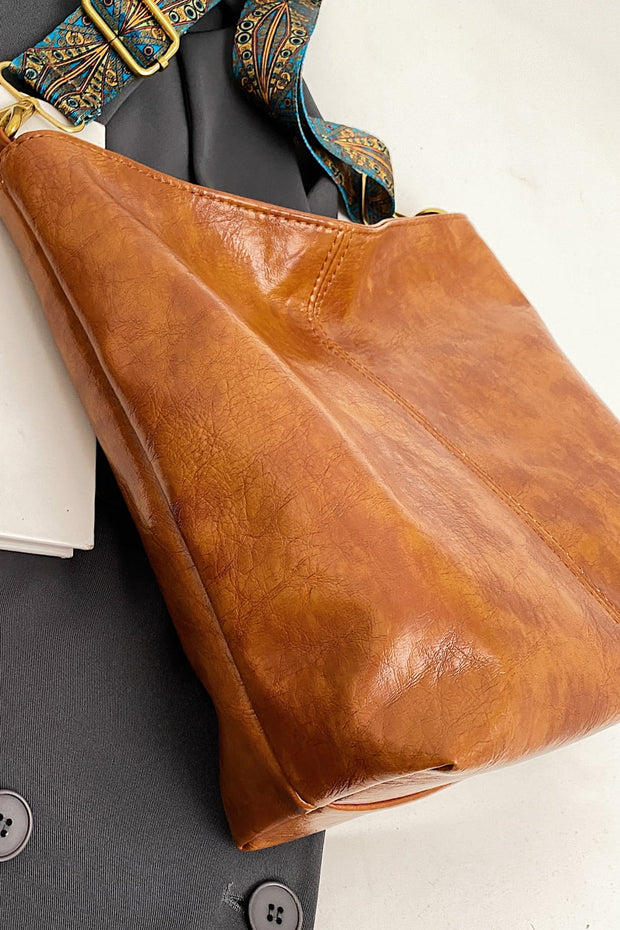 Vegan Leather Shoulder Bag w/ Guitar Strap