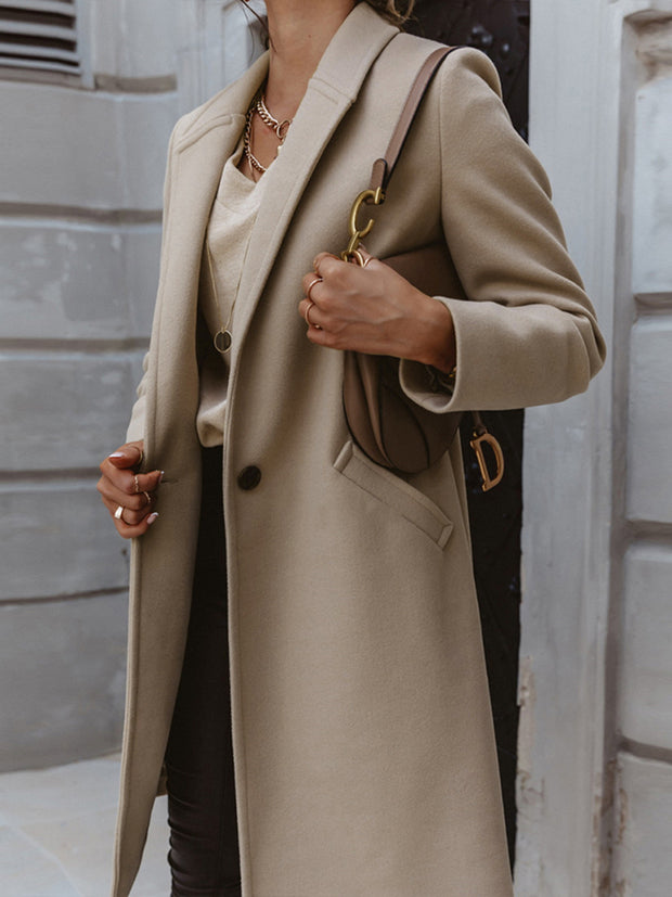 Sleek Button Front Coat with Pockets