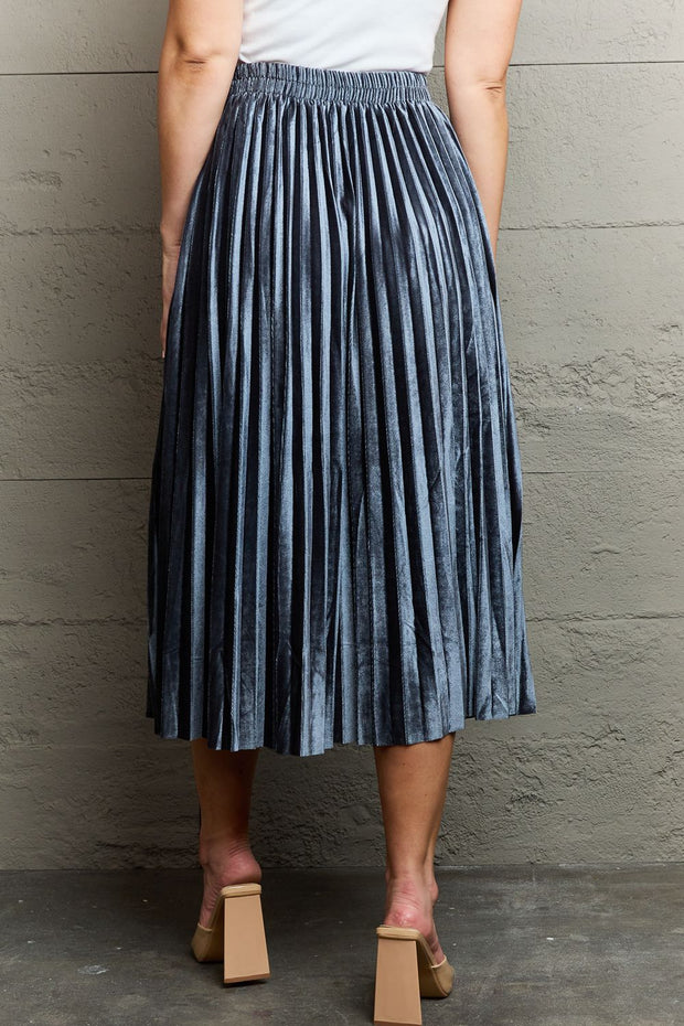 Pleated Flowy Blue Midi Skirt