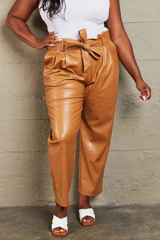 Paperbag Waist Faux Leather Pants