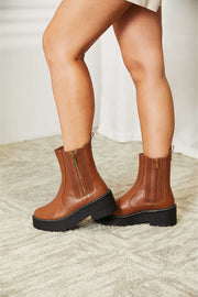 Chestnut Side Zip Platform Boots