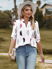 Fine Feather Roll-Tab Sleeve Blouse