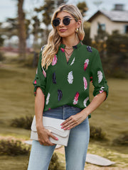 Feather Roll-Tab Sleeve Blouse