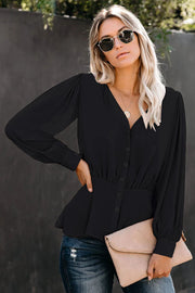 Button-Front Puff Sleeve Blouse