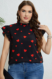 Heart Print Flutter Sleeve Top (Plus)